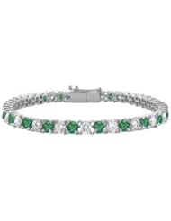 Sterling Silver Round Frosted Emerald and Cubic Zirconia Tennis Bracelet 7.00 CT TGW