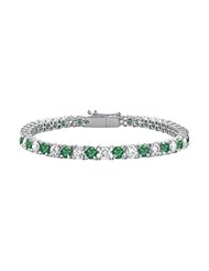 Frosted Emerald and Cubic Zirconia Prong Set 10K White Gold Tennis Bracelet 7.00 CT TGW