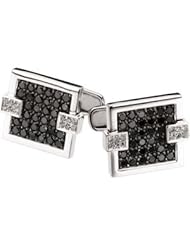 14Kw W/Black Rhod Plate Pair 2 Ct Tw Black And White Gold Diamond Cuff Links