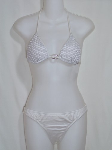 Guess Sparkle White Silver Buckle Triangle Bikini