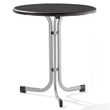 Sieger 208/A Boulevard-Klapptisch, &oslash; 70 cm, Stahlrohrgestell graphit, Mecalit-Pro-Tischplatte Schieferdekor anthrazit, Tischh&ouml;he ca. 72 cm