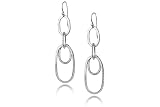 14K White Gold Matte-Finish Hand-Crafted Oval-Shaped Open Link Designer Earrings.