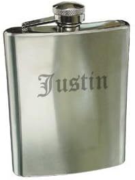 Hip Flask Holding 8 oz - Stainless Steel, Leakproof, Rustproof With Metallic Grey Finish - Front Engravable for Personalized Gift