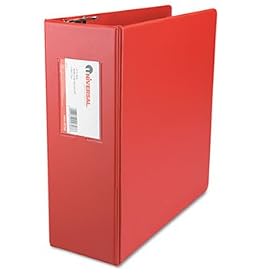 D-Ring Binder With Label Holder, 4 Capacity, 8-1/2 x 11, Red