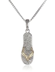 XPY Sterling Silver and 14k Yellow Gold Flip Flop and Diamond Pendant Necklace (.10cttw, I-J Color, I2-I3 Clarity), 18"