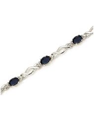 10K White Gold Oval Sapphire and Diamond Bracelet by Jewelry Mountain