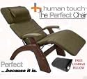 The Human Touch Power Electric Perfect Chair Recliner - PC95 / PC-095 Dark Walnut Recline Wood Base Sage Dark Green MicroSuede Pads - Interactive Health Zero Anti Gravity Chair