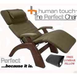 The Human Touch Power Electric Perfect Chair Recliner - PC95 PC-095 Dark Walnut Recline... by The Human Touch Power Electric Perfect Chair Recliner - PC95 / PC-095 Dark Walnut Recline Wood Base Sage Dark Green MicroSuede Pads - Interactive Health Zero Anti Gravity Chair