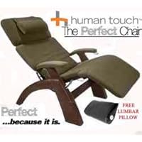 The Human Touch Power Electric Perfect Chair Recliner - PC95 / PC-095 Dark Walnut Recline Wood Base Sage Dark Green MicroSuede Pads - Interactive Health Zero Anti Gravity Chair