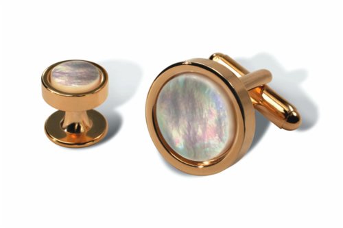Click here to buy Geoffrey Beene Mother of Pearl with Gold Trim Cufflink and Stud set.