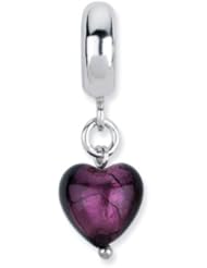 Sterling Silver Purple Heart Italian Murano Dangle Charm