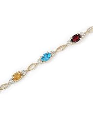14kt Yellow Gold Oval Multi Color and Diamond Bracelet