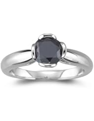1.30 Cts Black Diamond Solitaire Ring in 14K White Gold