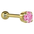 16 Gauge 5/16" -Solid 14KT Yellow Gold 4mm Pink Cubic Zirconia Cartilage Earring