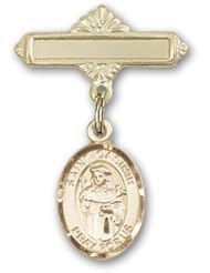 14K Gold Baby Badge with St. Casimir of Poland Charm and Polished Badge Pin