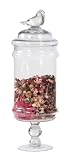 Large Glass Footed Container with Lid and Bird Apothecary Jars