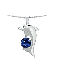 Original Star K (tm) Round 7mm Created Sapphire Good Luck Dolphin Pendant in 925 Sterling Silver