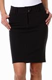 LSDoubleLoop1321 Button Tab Above the Knee Pencil Skirt with Pockets - Black / M