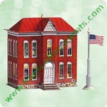Town and Country 5th schoolhouse and flagpole 2003 hallmark ornament