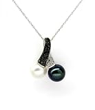 Freshwater Cultured Pearl Pendant with Black&white Natural Mined Diamond + Free Chain!!!