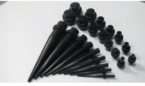 lobEZ Ear Gauges- 36 Piece Black UV Acrylic Ear Stretching Kit- Ear Tapers and Ear Plugs
