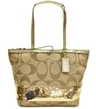 (コーチ)COACH シグネチャー ストライプ サテン シークイン トートバッグ ゴールド F17574 BIGGD 並行輸入品 コーチ ゴールド