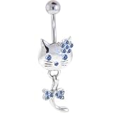 Solar Blue JEWELED KITTY Dangle Belly Ring
