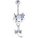 Jewelry : Solar Blue JEWELED KITTY Dangle Belly Ring