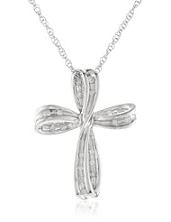 Sterling Silver Cross Diamond Pendant Necklace (1/10 cttw, I-J Color, I2-I3 Clarity), 18"
