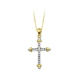 10K Two Tone Gold 1/4 ct. Diamond Cross Pendant with Chain