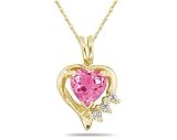 Heart Shape Pink Topaz & Diamond Pendant in Yellow Gold