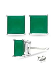 1.65 Cts of 5.7 mm AA Square Step Cut Natural Emerald Stud Earrings in 14K White Gold
