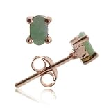Rose Gold Vermeil (24k Gold over Sterling Silver) Genuine Emerald Stone oval Earrings