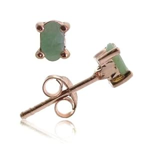 Buy 18K Rose Gold over Sterling Silver Genuine Emerald 5X3mm Oval Stud Earrings by SilverSpeck.com