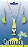 Corona Bottle Pendant Necklace and Lime Dangle Earrings Set
