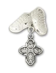 Sterling Silver Baby Badge with 4-Way Charm and Baby Boots Pin