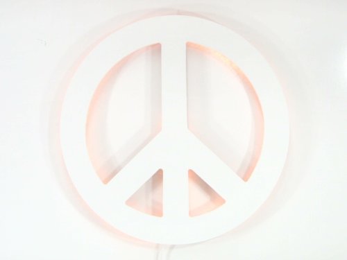 Peace Sign Wall Art, Backlit, Wood Construction, Pure White Finish, Handmade in the USA
