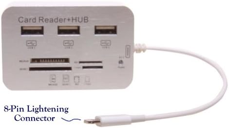 D & K Exclusives® - SD/MMC/MS Card Reader+3x HUB Camera Connection Kit with New 8-pin Lightening Cable for iPad 4, iPad Air, iPad Mini