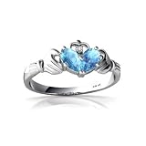 14K White Gold Pear Genuine Blue Topaz Celtic Claddagh Ring
