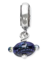 Silver Blue Handmade Dichroic Glass Dangle Charm for 3mm Bracelets