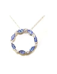 Solid White 9K Gold Natural Tanzanite & Diamond Circular Pendant & 18" Chain Necklace - Ideal Gift for Mum, Daughter, Wife, Sister, Mothers Day, Birthday, Christmas