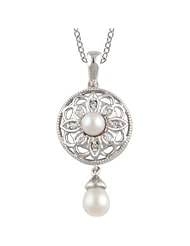 Sterling Silver Freshwater Cultured Pearl Diamond Necklace