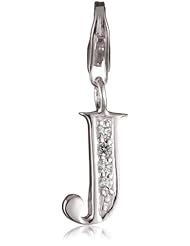 VINANI brand Germany 925 Sterling Silver Charm Pendant Alphabet Initial Letter J shiny Zirconia white HJA