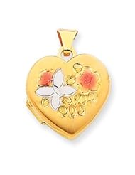 Genuine IceCarats Designer Jewelry Gift 14K & Rhodium Enameled Butterfly & Flowers 15Mm Heart Locket