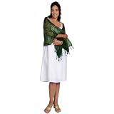 Dark Green Leaf Motif Gauze Scarf