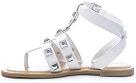 Bamboo Studded Strappy Thong Flat Sandal All Sizes WHITE 7