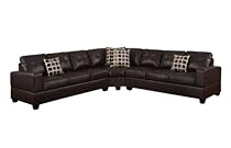 Hot Sale Bobkona 3-Piece U-Design Reversible Sectional Sofa Collection with Bonded Leather, Summery, Espresso