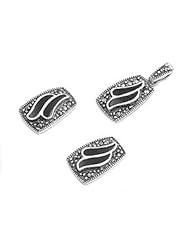 Sterling Silver Onyx Twin Swirl Marcasite Vintage Earring Pendant Set