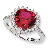 Sterling Silver 100-facet Synthetic Ruby & CZ Heart Ring