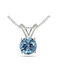 0.46Ct Round Aquamarine Pendant in Sterling Silver Gold
